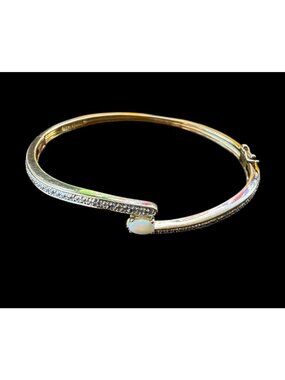 Ross Simons Signed 925 Gold Vermeil Fire Opal Bangle Bracelet Clear Stones